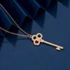 Marque de créateurs Tiffays Key Collier Gold plaqué 18 K Couronne de coeur diamant incrusté chaîne de cols de pendentif complet