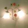 Duvar lambası koridor ışıkları modern cam gölge yatak odası lambaları seramik çiçek sundurma koridor cazları armatürler
