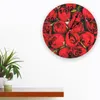 Wall Clocks Red Roses Flower Modern Clock For Home Office Decoration Living Room Bathroom Decor Needle Hanging Watch