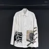 Men's Casual Shirts 2023 Summer Fashion Patchwork Metal Chain For Men Turn-down Collar Long Sleeve Loose Blouse Tide 21F3550