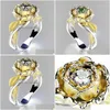 Rings 2023 Elegance Rose Flower Ring Green/White Colors Striertestones For Women Party Jewelry Gifts Drop levering Dhxlf