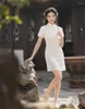 Etnische kleding elegante retro korte mouw Jacquard Mini Cheongsam dames handgemaakte knoppen qipao sexy Chinese dagelijkse jurk