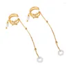 Backs Earrings Wireless Earphone Anti Loss Chain Integrated Ear Clip Copper Plated Pearl Without Hole And Bone