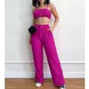 Ethnic Clothing 2023 Summer Women's Fashion Trend Suit Revealing Waist Sexy Suspender Pleats With Wide Leg Trousers Solid Color Two Piece