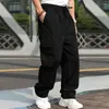 Men's Pants Outdoor Camping Multi Pockets Trousers Versatile Cargo Elastic Waistband Drawstring Hip Hop