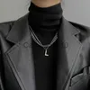 Hanger kettingen retro kpop letter ketting dubbele kanten roestvrijstalen trui trui ketting hipop choker paar ketting voor vrouwen mannen sieraden cadeau nieuw J230817