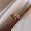 Band Rings Luxury Gold Color Pearl Zircon Rings for Woman Copper Vintage Sexy Open Ring Party Joint Ring Fashion Elegant Jewelry Gifts J230817