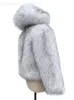 2023厚い暖かい冬のジャケット女性ファッションフェイクラクーンシルバーフォックスファーコートフード付きふわふわフェーファージャケット女性アウトウェア