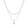 Chains VENTFILLE 925 Sterling Silver Water Drop Necklace For Women Girl Simple Double Layer Bead Jewelry Birthday Gift