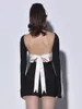 Casual Dresses Y2K Svart långärmad monterad kort klänning Grunge Bow slipsar upp backless cocktail för kvinnor 2023 Autumn