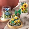 Blocks Sunflower in Glass Cove Dome Bouquet Rose Bouquet Blocys Bouchs Assembly Artificial Assembly Flowers for Christmas Saint Valentin's Day Cadeaux R230817