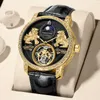 Polshorloges topmerk mode mode 3d kirin dial tourbillon lederen heren automatisch mechanisch waterdichte horloge mannen horloges reloj