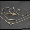 Manschette Fashion Ins Style Mtilayer Gold und Sier Chian mit Blättern für Frauen Girl Link Schmuck Sysbc Drop Lieferung Brabbänder DHQP6