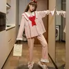 Kvinnors sömnkläder Autumn Winter Pijamas Women Pink Home Wear Princess Style Korean Big Bowknot Girls Nightgowns Casual Costume