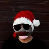 Berets Funny Red Christmas Hat Knitted Wool Plush Beard Decorative Parent Child Warm Birthday Party Decorations Adult Halloween