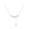 Chains VENTFILLE 925 Sterling Silver Ear Of Wheat Necklace For Women Girl Simple Zircon Temperament Tassel Jewelry Gift Drop