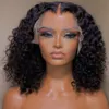 220% densité Bob Short Bob Jerry Curly Human Hair Wigs Wave Deep Frontal Wig Remy Bob Lace Wig Hd Transparent T Part Lace Wigs