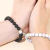 Strand Black And White Magnetic Couple Bracelet Women's Men's Natural Stone Bead Yoga Paired With Romantic Heart-shaped