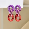 Charm 3-Layer Color Contrast Hiphop Acrylic Long Chain Drop Earrings for Women Trendy Rock Metallic Color HangEarrY2K Jewelry J230817