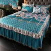 Sängkläder set sängklänning set spetsark kudde fodral 3 stycken set för kung drottning dubbel storlek topp mode blomma 230816