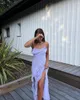 Casual Dresses Elegant Purple Ruffle Sling Dress Woman Fashion Solid Backless Slip Long 2023 Summer Sexy Female Party Evening