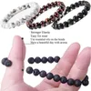 Strand Natural Par Armband Vows Eternal Love Charms Gifts Set Lover Women Men Lava Stone Armband Elastic rep charmiga smycken