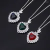 Chains Romantic Lab Created Ruby Sapphire Emerald Heart Pendant Necklace For Women Silver 925 Original Jewelry Valentine's Day Gift