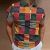 Erkek Polos Mens Zip Polo Gömlek 3D Erkek Baskılı Izgara Deseni T Nefes alabilen Giyim Adam Gündelik Spor Giyim Leisure Tops