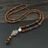 Hänge halsband unisex handgjorda halsband nepal buddhist mala trä pärlor etniska fiskhorn lång uttalande män kvinnors smycken