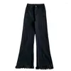 Damesjeans Vintage Women Black Streetwear All-Match Burrs High Taille broek Koreaanse stijl Fashion vrouwelijke denim broek