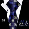 Bow Ties Huissi 3 pièces bleues Business Business Silk's Tie Set Set Necktie Men Formal Luxury Wedding High Quality Gravata Suit ACCESSOIRES