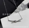 Designer Brand High Quality Tiffays 18K Rose Gold Rope Knot Pendant Necklace CNC Hand Set Half Diamond Smooth Butterfly Tie