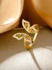 Anéis de banda elegante e doce incrustado zircão ouro cor borboleta anéis para mulher 2021 moda coreana jóias casamento luxo festa meninas anel j230817