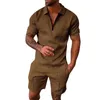 Mens Tracksuits Mens Tuxedo Suits Summer Solid Color 3D Set Flip Button dragkedja Kort ärm Pullover Casual T