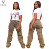 Dżinsy męskie Vazn 2023 Luksusowy projektant młody swobodny kieszonkowy kieszonkowy darmowy safaristy moda wysoka talia kobiety długie spodni nóg 230816