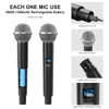 Mikrofoner UHF Wireless Dual Handheld Dynamic Microphone Karaoke med uppladdningsbar mottagare för bröllopsfest Tal Church Club 230816