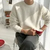 Erkek Sweaters 2023 Yuvarlak Boyun Süveteri Düz Renk Kore tarzı Modeli Gevşek Alt Gömlek Sonbahar ve Kış Ceket