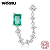 Charm WOSTU 925 Sterling Silver 1 Piece Chain Earrings Green Rectangular Zircon Double Hole Ear Stud for Wowem Gift Fine Jewelry 230817