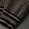 Camisolas masculinos de alta qualidade Houndstooth Princlover suéter contrastante Cores contrastantes de manga longa Crew de rua