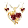 Halskette Ohrringe Set Creative Love Rose Heart Anhänger für Frauen exquisite Zirkon für immer romantische Valentinstag Schmuck