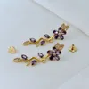 Stud real 18k Gold Bated Purple Color Zircon Flor Brincos Jóias Carta Carta Casamento Presente de Casamento Fábrica de Fábrica com Bolsa de Pó Grátis