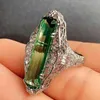 anillo de esmeralda de plata de plata para mujeres