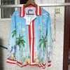 Men's Casual Shirts Red Stripe CASABLANCA CLUB Handbag Print Long Shirt Men Women High Quality Oversize Hawaii Beach Casual Blouse Clothes HKD230817