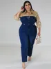 Kvinnors plus size byxor wmstar denim jumpsuit kvinnor lapptäcke knappar långärmad modefickor elastisk midja romper grossist droppe 230816