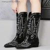 Bottes cowboy cowboy cuir pointu pointu bottes hautes dames 2023 Fashion Leather broderie femme Mid Calf Western Boot Botas Mujer 43 T230817