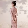 Ubranie etniczne Cheongsam Qipao chińska sukienka nowoczesna różowa druk Ulepszony wieczór retro Eleganckie kwieciste kobiety