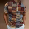 Erkek Polos Mens Zip Polo Gömlek 3D Erkek Baskılı Izgara Deseni T Nefes alabilen Giyim Adam Gündelik Spor Giyim Leisure Tops