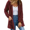 Cardigan in pile con cappuccio da donna con le giacche da peluche invernali autunnali tascabili inverno