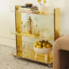 Acrylic golden mirror 3 Tier Rolling Cart Acrylic Furniture Modern Design Side Table Clear Table with Wheels Rolling Storage Cart Acrylic Nightstand (28" L X 14" W X 31" H)