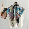 Halsdukar 14mm 100% Silk Bandana Scarf NeckerChief Winter Print Stor fyrkantig Silk Sal Cape Echarpe 35 "X35" 230817